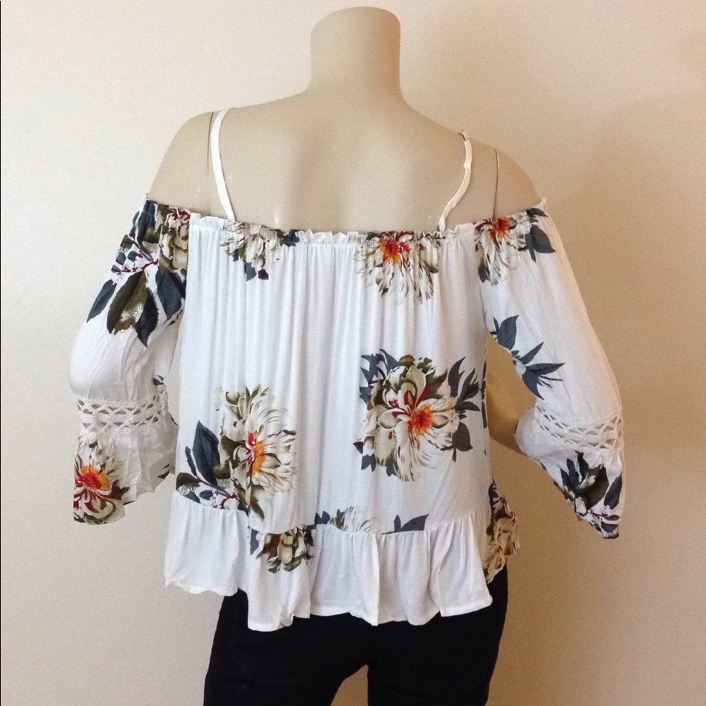 Up to XXL! Sexy Off shoulder Floral crop top - Picture 6 of 8